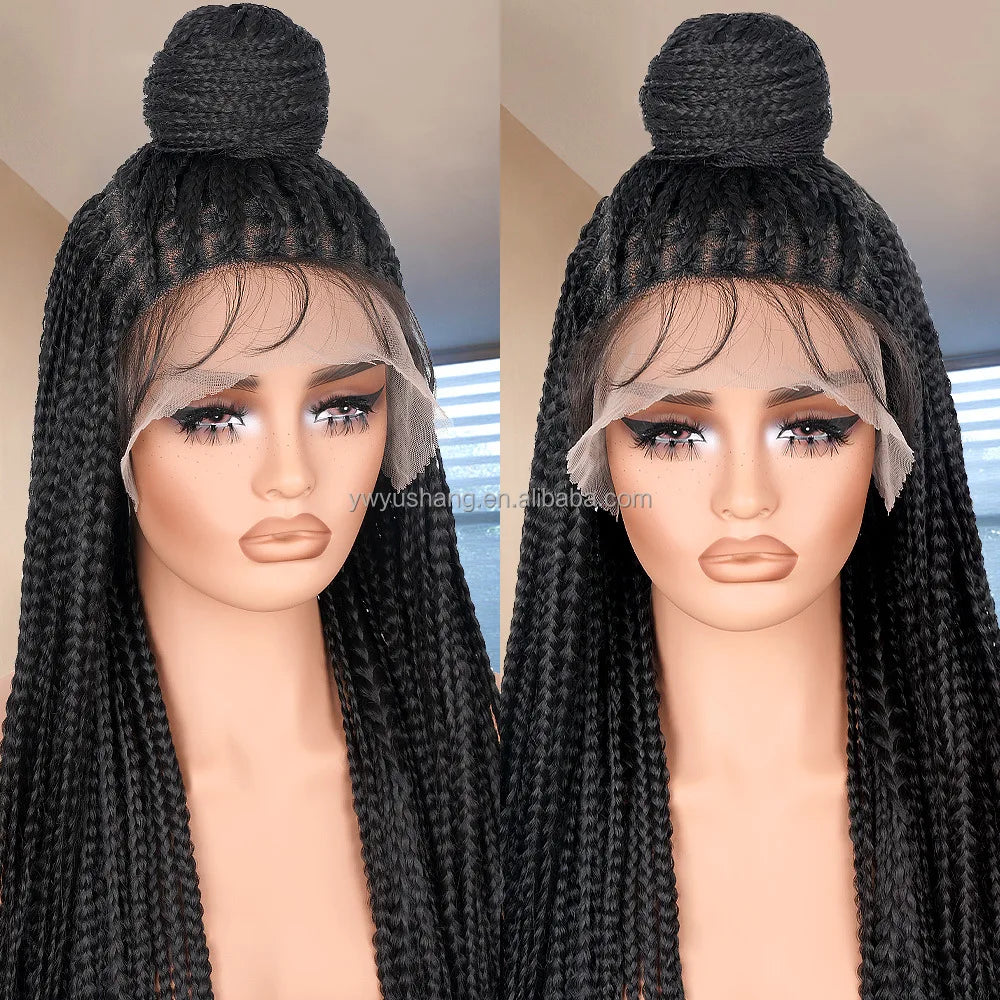 Long African Knotless Square Part Braids 13*4 Front Lace HD Dreadlocks Hair Wig Braiding High Temperature Synthetic Fiber Women