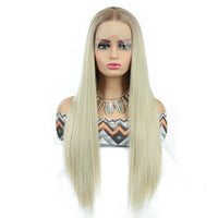 Wholesale High Temperature Fiber 30 Inches Long Straight Lace Wigs for Women Chocolate Brown Synthetic Lace Front Wigs