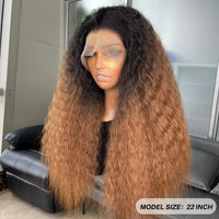 Long Ombre Brown Color Kinky Straight 13X6 Synthetic Lace Front Wigs for Black Women Futura Fiber Hair Heat Resistant Hair Wigs
