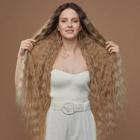 Synthetic Wigs Cosplay Loose Wave Hair Lace Front Wigs For Women Ombre Brown Water Wave 42 Inch Curly Hair Heat Resistant Wig