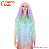 Synthetic Wigs Cosplay Loose Wave Hair Lace Front Wigs For Women Ombre Brown Water Wave 42 Inch Curly Hair Heat Resistant Wig