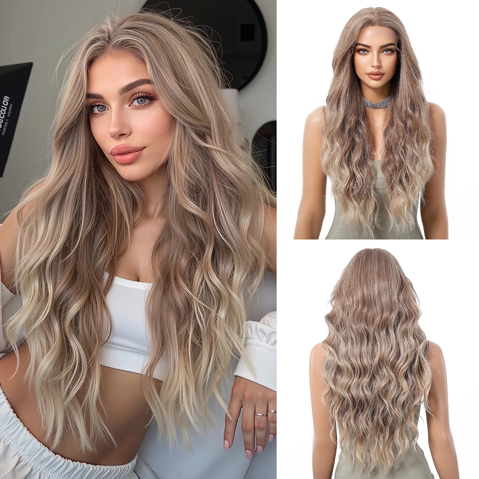 13*6 HD Lace Wig Synthetic Future Fiber Soft Wig Long Straight Mixed 180% Density Ombre Blonde Mixed Multi-Color Stripes