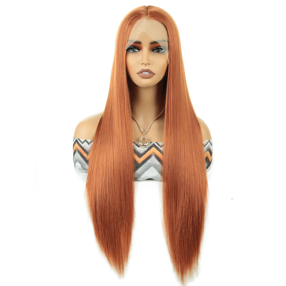 Wholesale High Temperature Fiber 30 Inches Long Straight Lace Wigs for Women Chocolate Brown Synthetic Lace Front Wigs