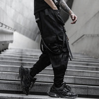 2021 Mens casual ribbons techwear cargo pants with many pockets man harajuku vintage punk harem pants hip hop trousers
