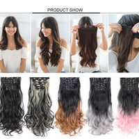 Alileader Synthetic Hair 16 Clip In Hair Extension Clip For Women 6Pcs/Set Hair Extension Clip In Ombre Fake Hairpiece Long Wavy