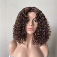 Hot Sale 14inch Black Colors High Temperature Fiber Brown Afro Curly Synthetic Hair Wigs for Black Women