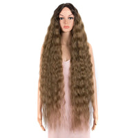 Synthetic Wigs Cosplay Loose Wave Hair Lace Front Wigs For Women Ombre Brown Water Wave 42 Inch Curly Hair Heat Resistant Wig