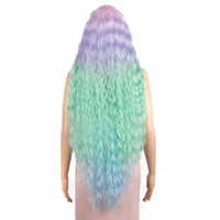 Synthetic Wigs Cosplay Loose Wave Hair Lace Front Wigs For Women Ombre Brown Water Wave 42 Inch Curly Hair Heat Resistant Wig