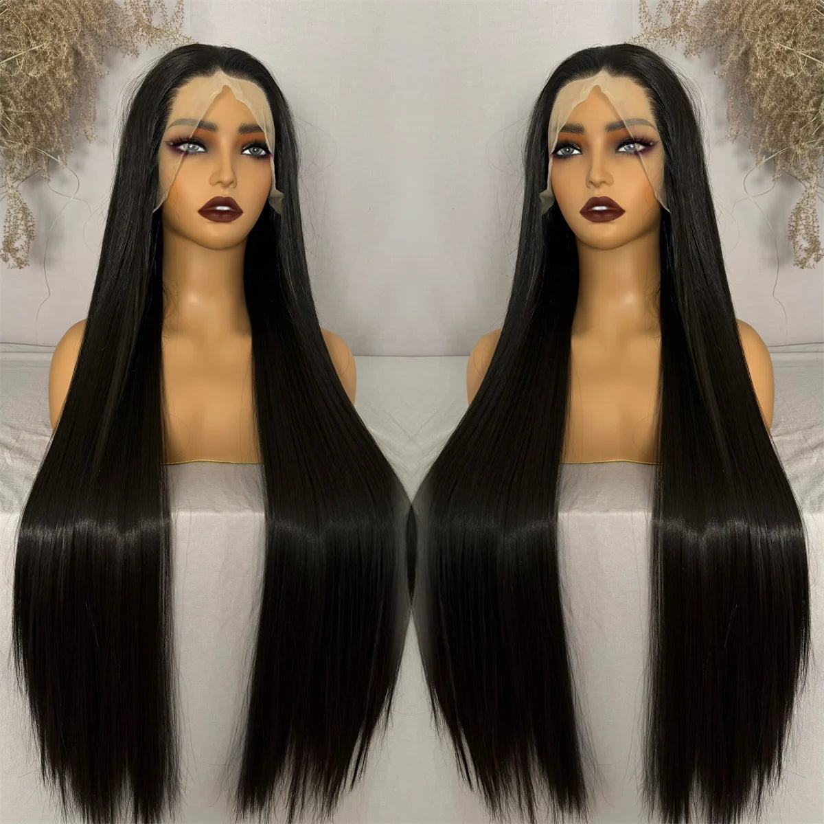 Hot Selling Pre Plucked Hairline 613# Kinky Straight Heat Resistant Glueless Synthetic Lacefront Wig for Black Womens Daily Use