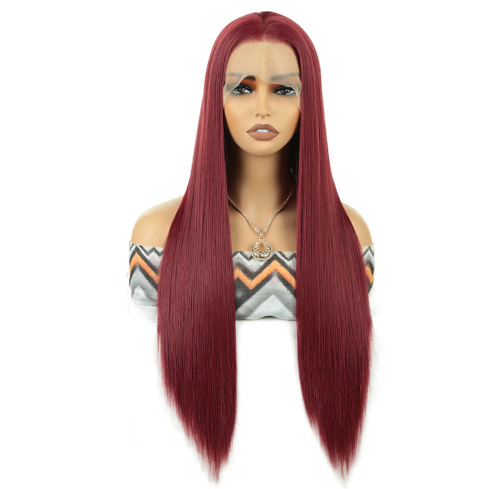 Wholesale High Temperature Fiber 30 Inches Long Straight Lace Wigs for Women Chocolate Brown Synthetic Lace Front Wigs