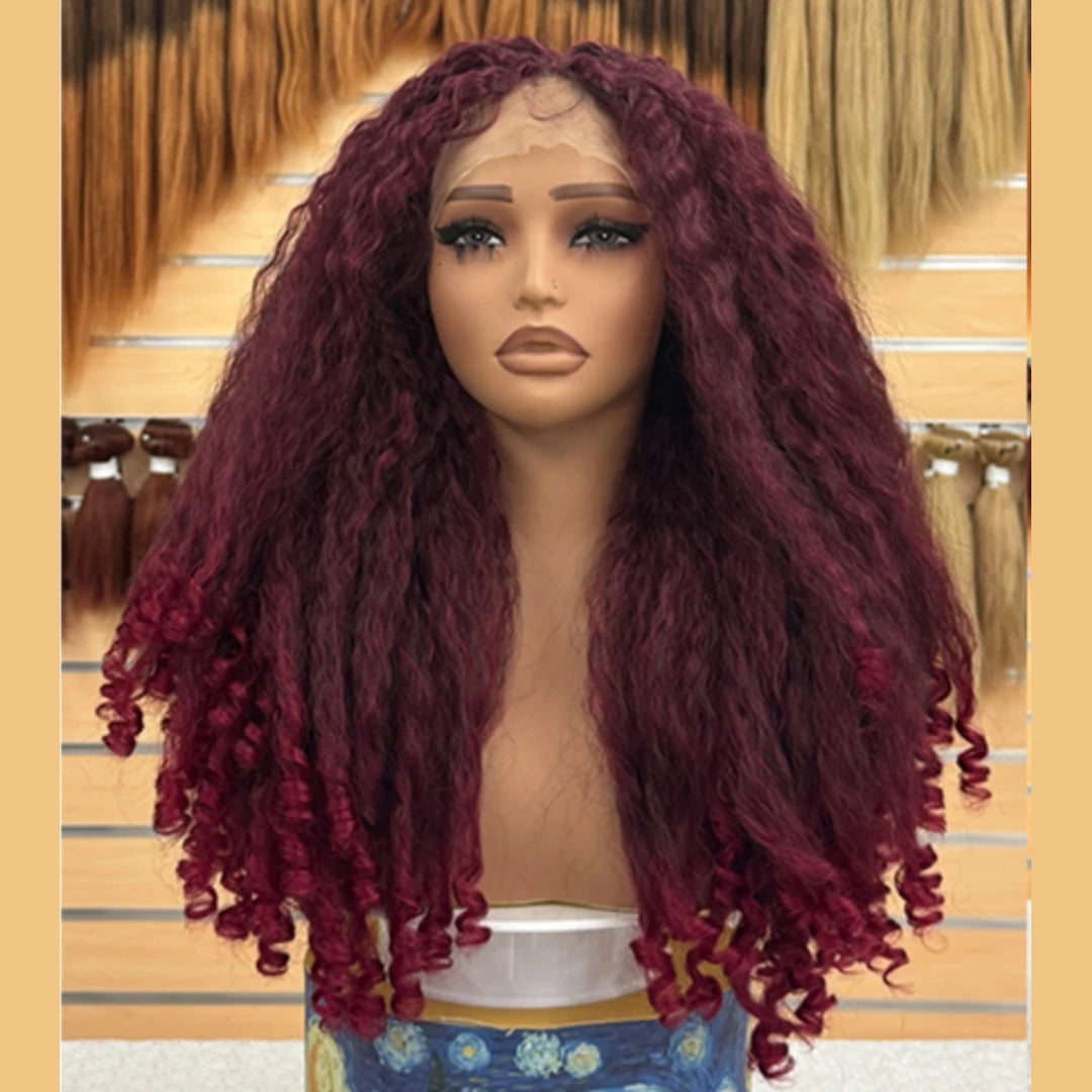 Hot Selling Pre Plucked Hairline 613# Kinky Straight Heat Resistant Glueless Synthetic Lacefront Wig for Black Womens Daily Use