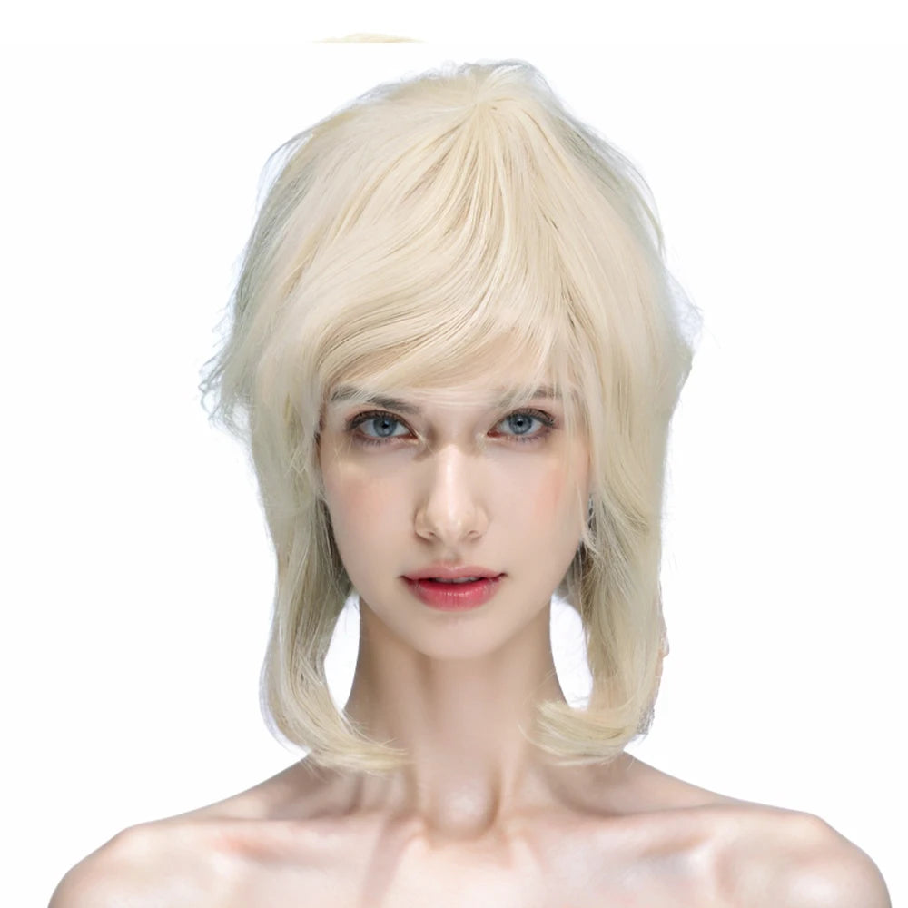60s Retro Beehive Blonde Wig High Volume Updo Short Hairpiece for Women Cosplay Party Costume Fashion Synthetic Wig with Bangs