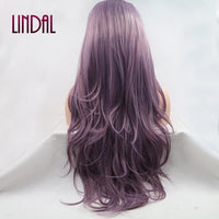LINDALHAIR Long Wavy Synthetic Lace Front Wig Glueless Purple High Temperature Heat Resistant Fiber Hair Wigs for Women