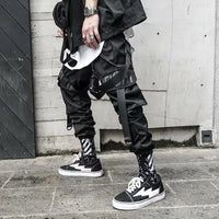 Joggers Cargo Pants for Men Casual Hip Hop Hit Color Pocket Male Trousers Sweatpants Streetwear Ribbons Techwear Pants