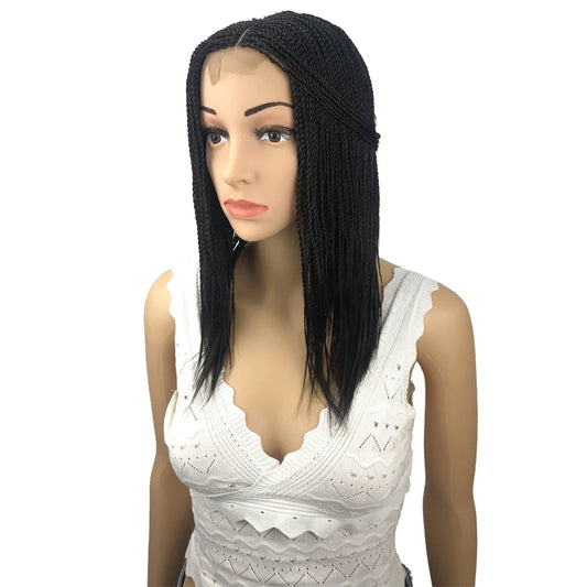 Twist Wig for Black Women Hand Tied Lace Part Braided Synthetic Hair Kinky Curl Transparent Lace High Temperature Fiber Soft