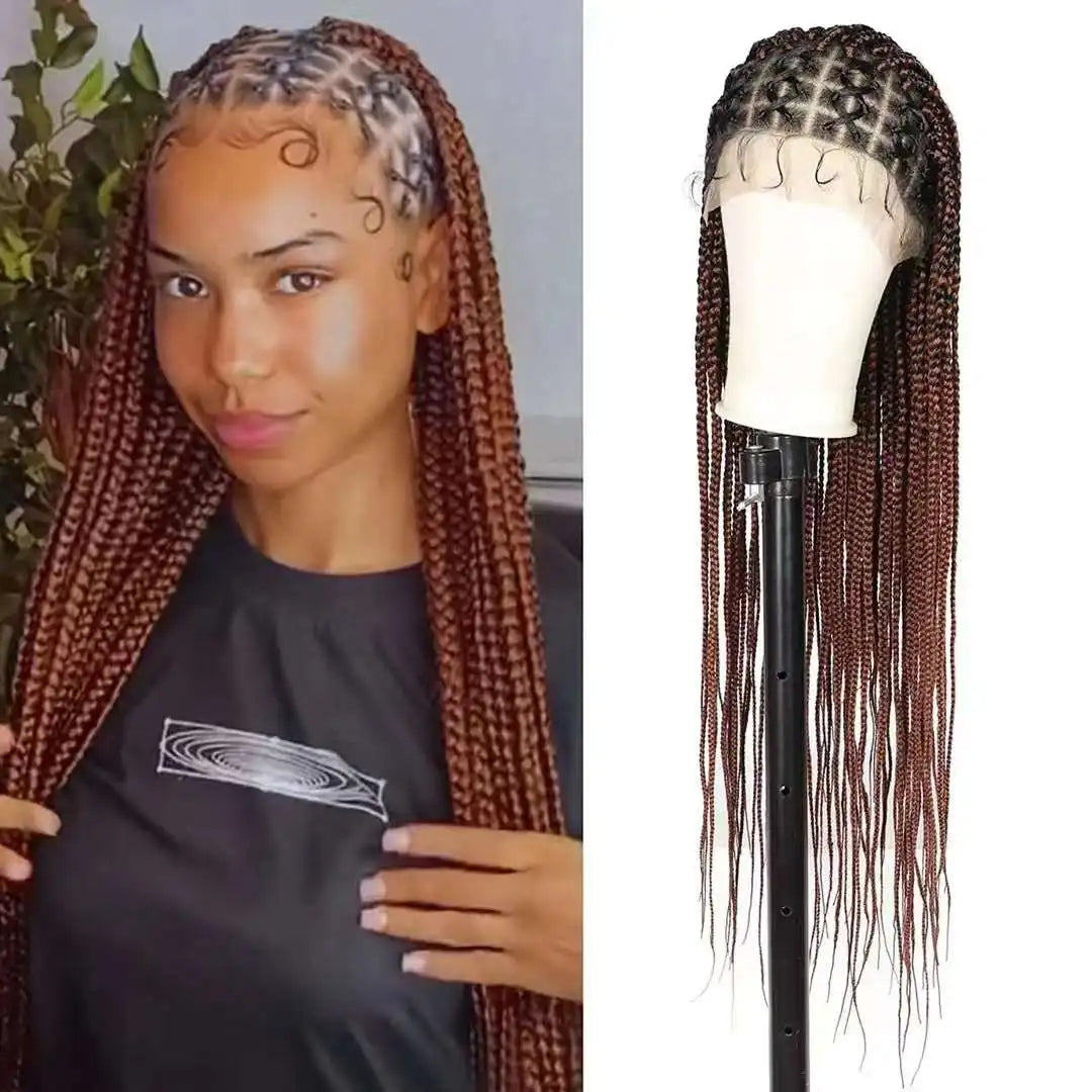 New Braided Synthetic Full Lace Wig for Black Women 36 Inches Braiding Hair Knotless Box Braids Wigs