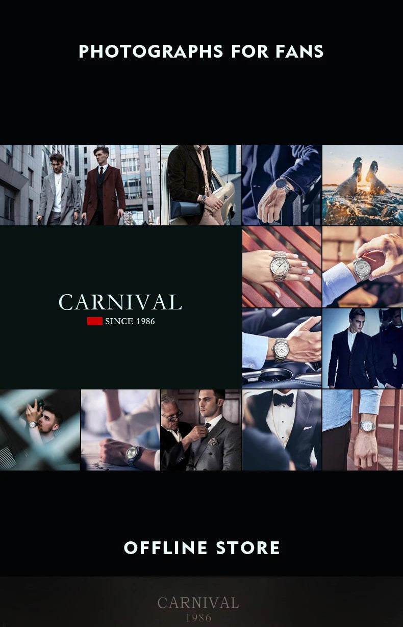 Carnival Brand 3D Curved Dial Luxury Sapphire Automatic Watch for Man Leather MIYIOTA Mechanical Watch Sports Wristwatch Male