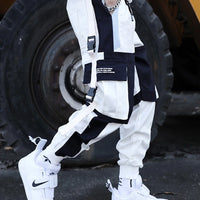 Joggers Cargo Pants for Men Casual Hip Hop Hit Color Pocket Male Trousers Sweatpants Streetwear Ribbons Techwear Pants