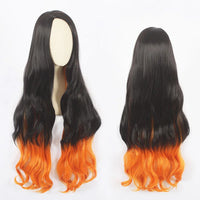 Wholesale 100cm Long Curly Black&Orange Mixed Demon Slayer Kamado Nezuko Wig Synthetic Anime Cosplay Wigs
