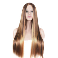 Factory Price Long Straight Ombre Highlight Piano Color Synthetic Wig Vendor Black Women Heat Resistant Wig for Black Women