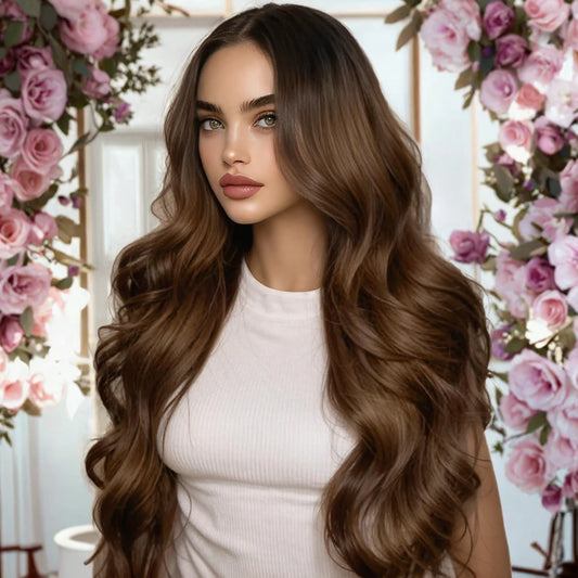 Women's 13*6 Lace Front Synthetic Wig Brown/Blond Long Water Wave Heat Resistant High Temperature Fiber Synthetic Hair Material