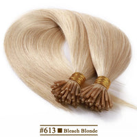 S-noilite 50pcs I Tip Microlink Hair Extensions 1g/s Straight Human Hair Fusion Keratin Micro Ring Stick Hair Pre-Bond Blonde
