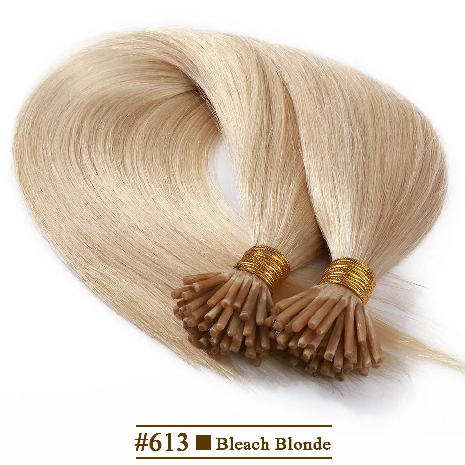 S-noilite 50pcs I Tip Microlink Hair Extensions 1g/s Straight Human Hair Fusion Keratin Micro Ring Stick Hair Pre-Bond Blonde