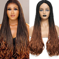 26 Inch Long Box Braid Wig With Curly End African Synthetic Braided Wigs for Women  Heat Resistant Braiding Hair Wig