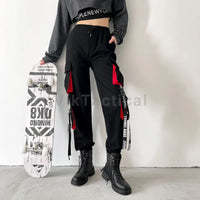 Women Cargo Pants 2023 Harem Pants Fashion Punk Pockets Jogger Trousers With Chain Harajuku Elastics High Waist Streetwear