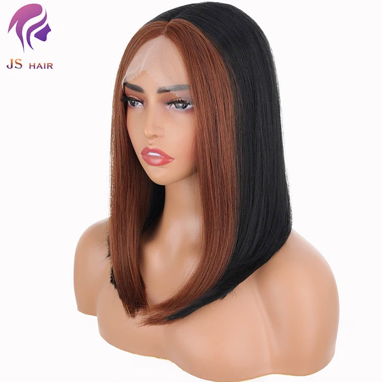Wholesale Prices Custom logo Heat Resistant Synthetic Hair Frontal Short Wigs Silky Straight Wave bob Wigs for Black Women bob