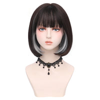 Ainizi 12'' Short bob Black Machine Made Elegant Fashion Synthetic Hair Wigs With Bangs for Women