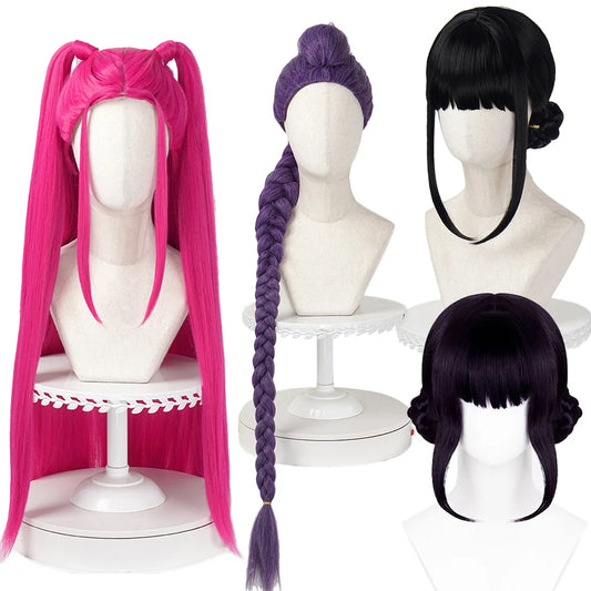 Wholesale KPOP Movie Wig Cosplay Rose Mira Purple Rumi Black Purple Zoey Synthetic Anime Cosplay Heat Resistant Hair Wig