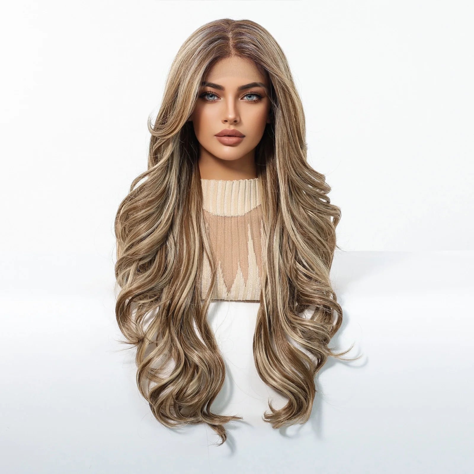 13*6 HD Lace Wig Synthetic Future Fiber Soft Wig Long Straight Mixed 180% Density Ombre Blonde Mixed Multi-Color Stripes