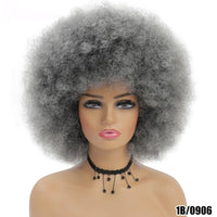 Short Hair Afro Kinky Curly Wigs With Bangs for Black Women African Synthetic Ombre Glueless Cosplay Natural Blonde Red Blue Wig