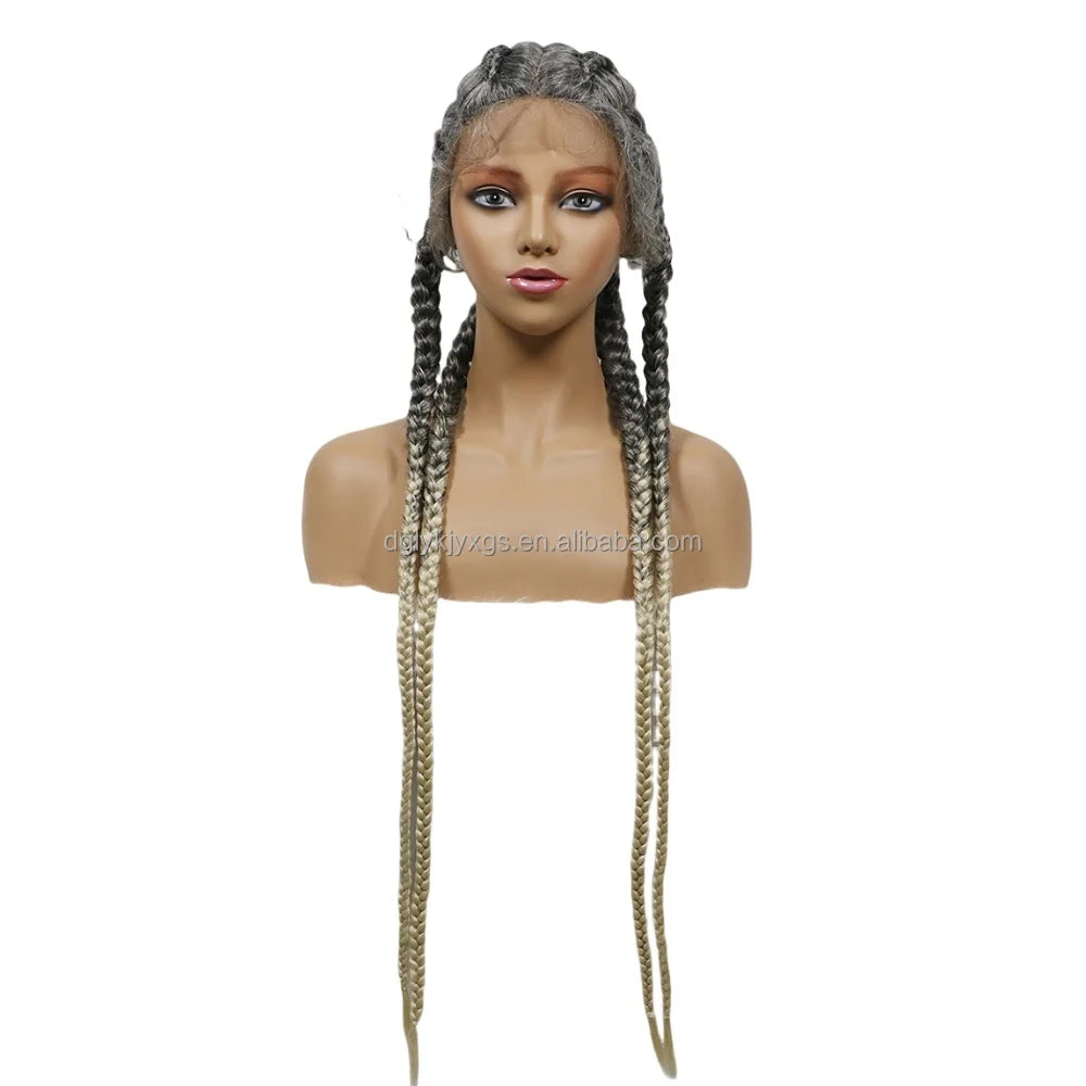 Hot Sale Synthetic Lace Wigs 32inch Long Box Braid Lace Wig Handmade Braided Synthetic Wigs for Women Hair Support Average Size