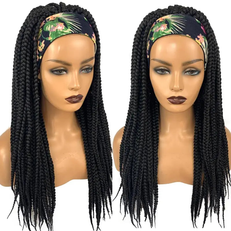 Long Headband Synthetic Braided Wigs With Curly Faux Locs Crochet Braiding Hair Dreadlocks Wrap Wigs for Black Women