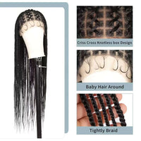 New Braided Synthetic Full Lace Wig for Black Women 36 Inches Braiding Hair Knotless Box Braids Wigs