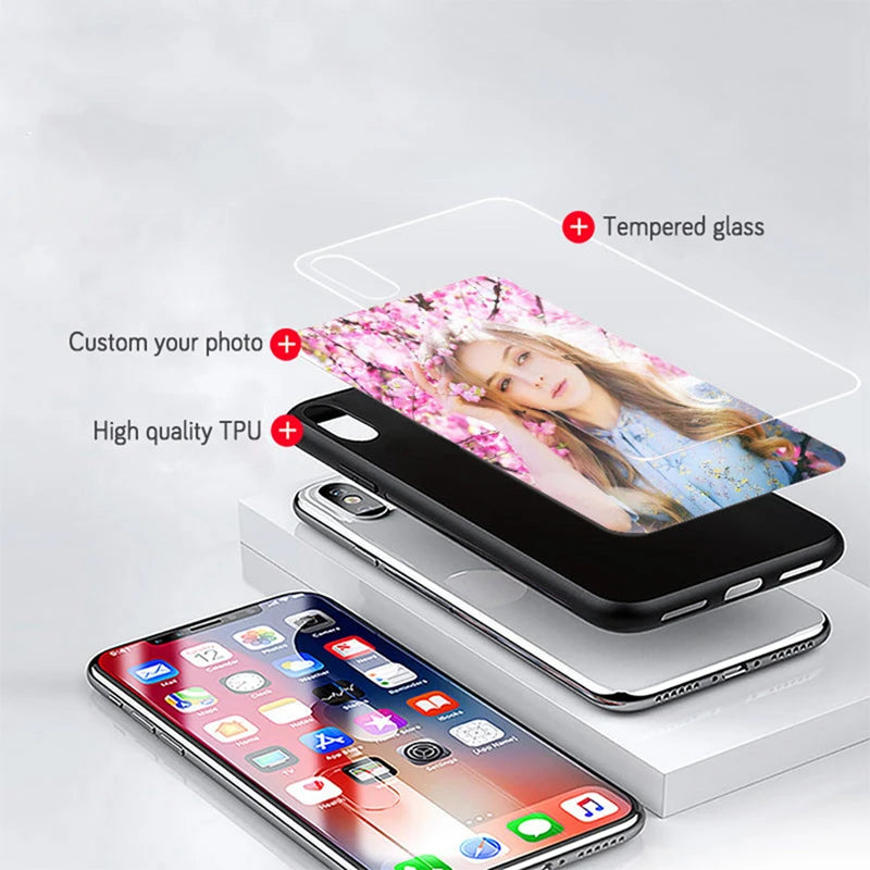 Custom Personalized Phone Cases For Apply iphone 11 Pro Max 6 6s Plus Clear Cover DIY Photo Picture Design Glass Silicone Fundas
