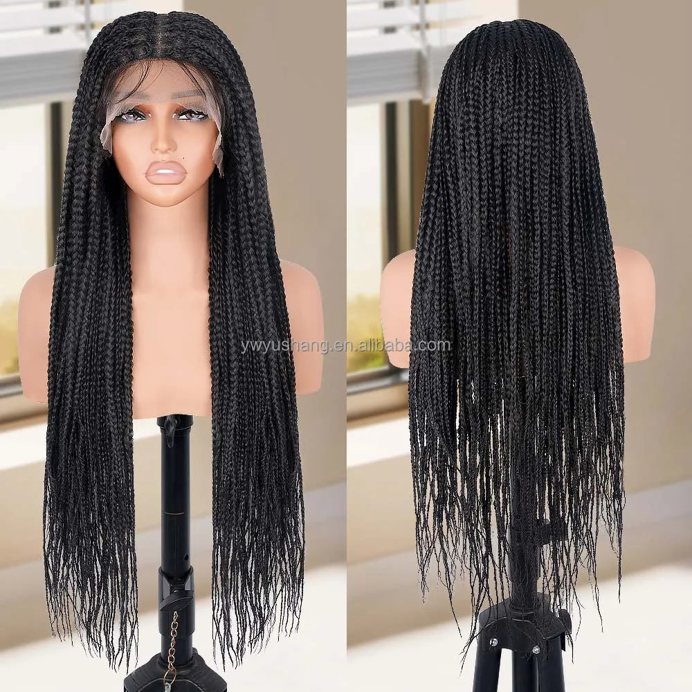 Long African Knotless Square Part Braids 13*4 Front Lace HD Dreadlocks Hair Wig Braiding High Temperature Synthetic Fiber Women