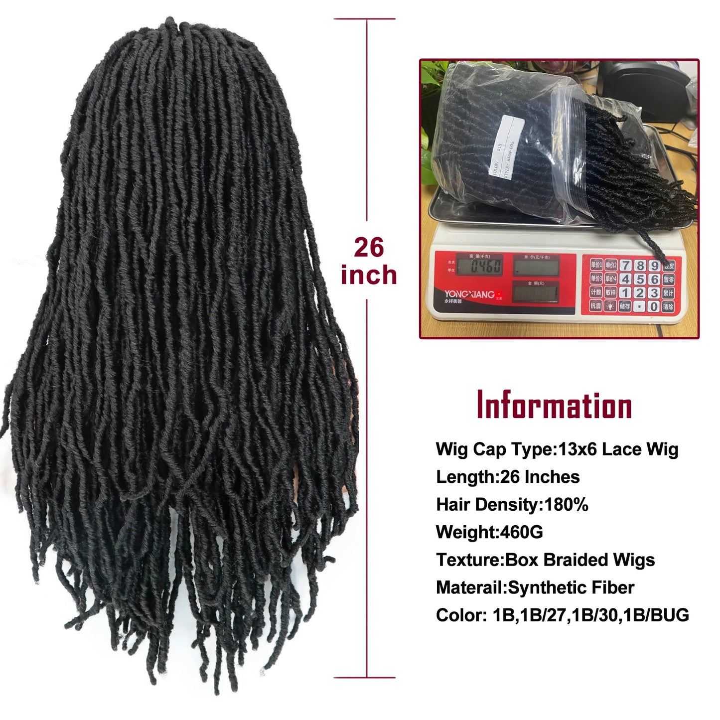Braided Lace Front Wigs for Black Women 26inch Goddess Wavy Locs Crochet Braid Hair Soft Faux Locs Dreadlocks Synthetic Lace Wig