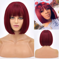 Ainizi 12'' Short bob Black Machine Made Elegant Fashion Synthetic Hair Wigs With Bangs for Women