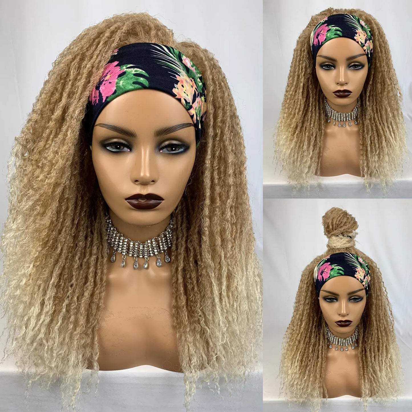 Long Headband Synthetic Braided Wigs With Curly Faux Locs Crochet Braiding Hair Dreadlocks Wrap Wigs for Black Women