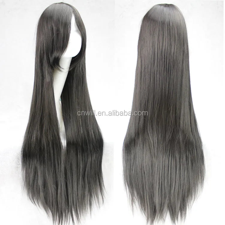 Long Straight Cosplay Wig Red Fan Wig 40inches 100 Cm Synthetic Hair Wigs