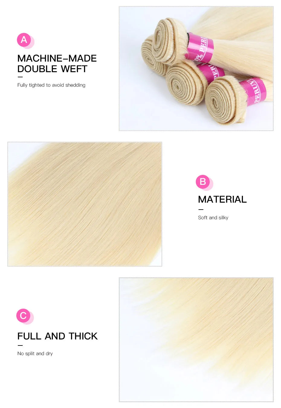 Facebeauty 613 Honey Blonde Peruvian Straight Remy Hair Weave Bundles 1/3/4 Pcs Lot Human Hair Extensions 8 - 40 inch Can Be Dye