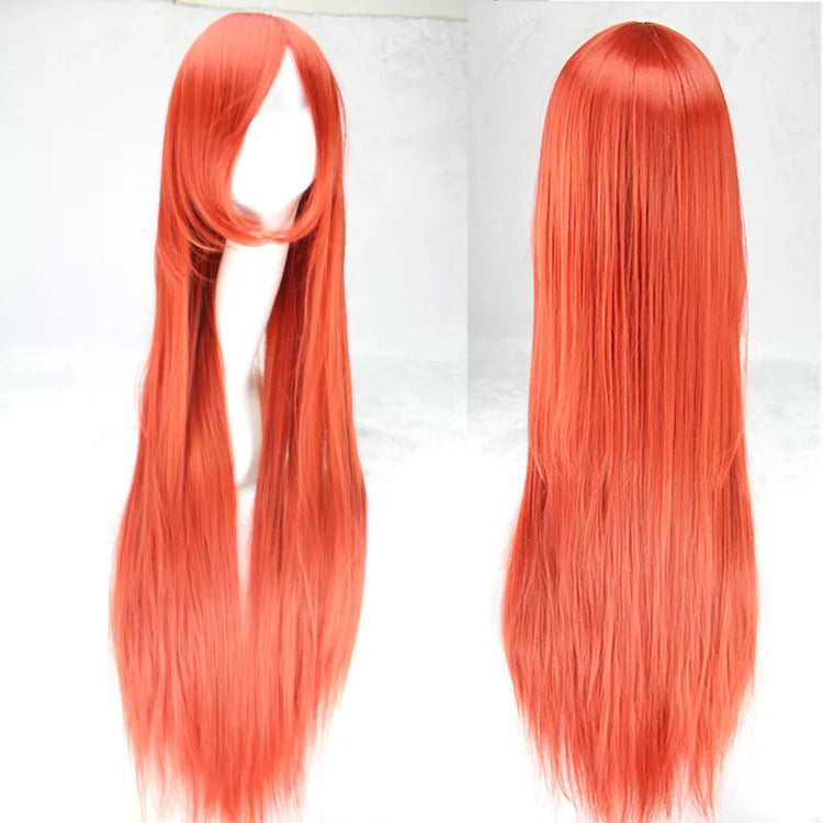 Long Straight Cosplay Wig Red Fan Wig 40inches 100 Cm Synthetic Hair Wigs