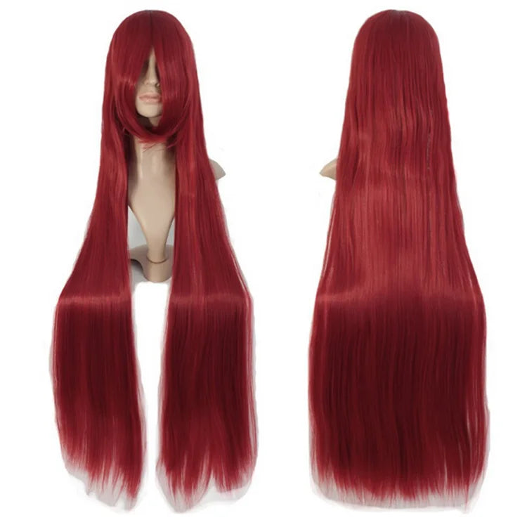 Long Straight Cosplay Wig Red Fan Wig 40inches 100 Cm Synthetic Hair Wigs