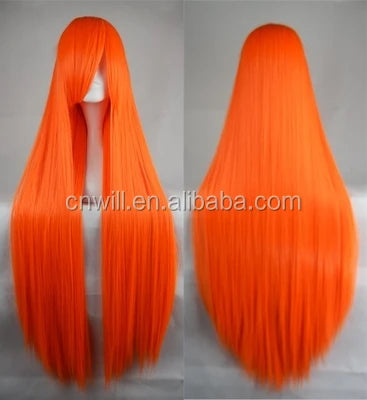 Long Straight Cosplay Wig Red Fan Wig 40inches 100 Cm Synthetic Hair Wigs