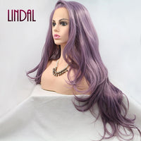 LINDALHAIR Long Wavy Synthetic Lace Front Wig Glueless Purple High Temperature Heat Resistant Fiber Hair Wigs for Women