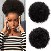 Fujia Synthetic Curly Hair Ponytail African American Short Afro Kinky Curly Wrap Drawstring Puff Ponytail Hair Extensions Wig