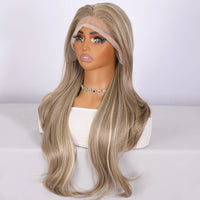 2025 New Fashion 13*4 Front Lace Wig Brown Gold Highlights Gradient Curly Hair Daily Wear & Party SM9228M